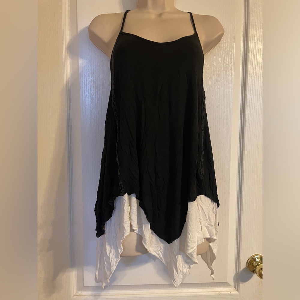 POL Cami Tank Top Womens Small Black White Excellent Layered Handkerchief RCT7